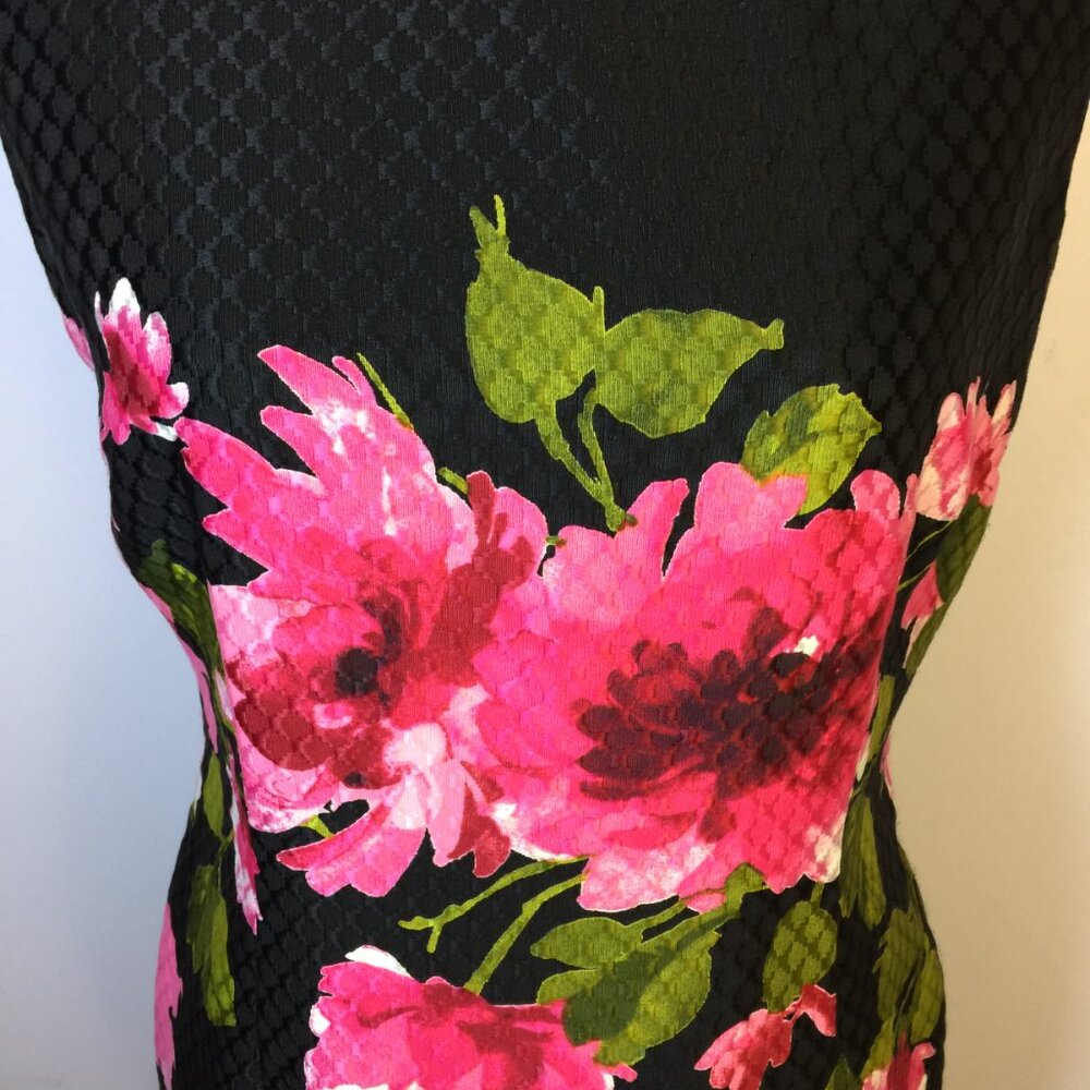 Tahari ASL Sheath Dress 6P Woman Petite Black Pink Floral Print Sleeveless Lined - Picture 13 of 16